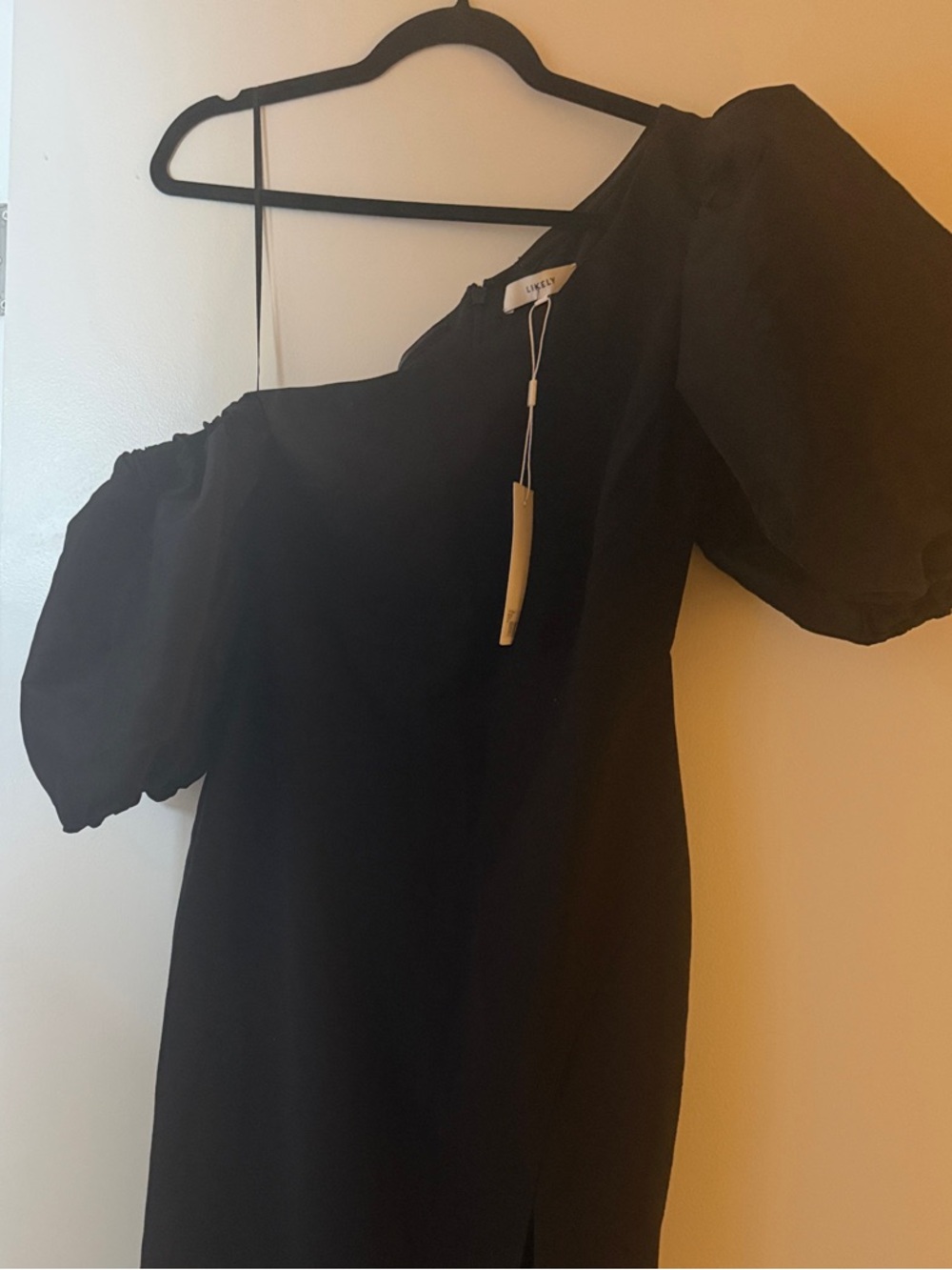 Likely Black One-Shoulder Puff-Sleeve Dress